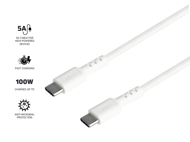 3sixT Tough USB-C to USB-C 5A Cable 1.2m - White
