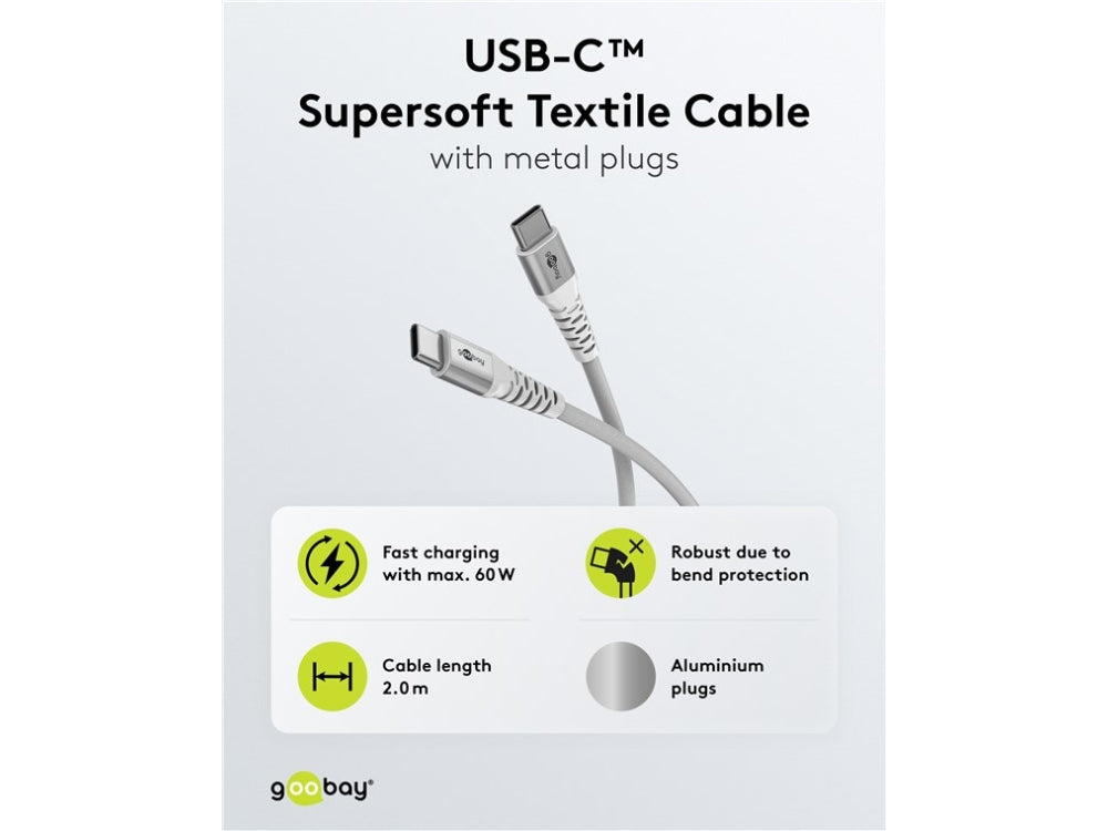 Goobay Supersoft USB-C to USB-C (v2.0) Cable 2m - White