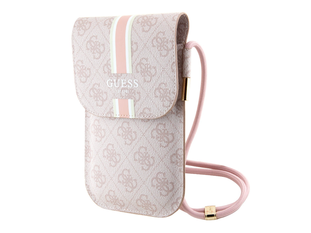 Guess 4G Printed Stripes Phone Bag w/Cord Strap - Pink