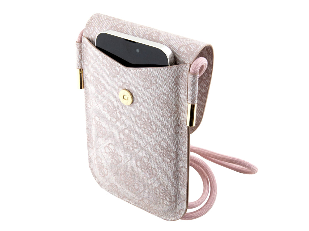Guess 4G Printed Stripes Phone Bag w/Cord Strap - Pink