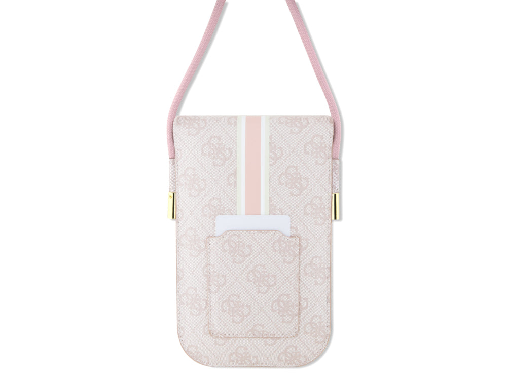 Guess 4G Printed Stripes Phone Bag w/Cord Strap - Pink