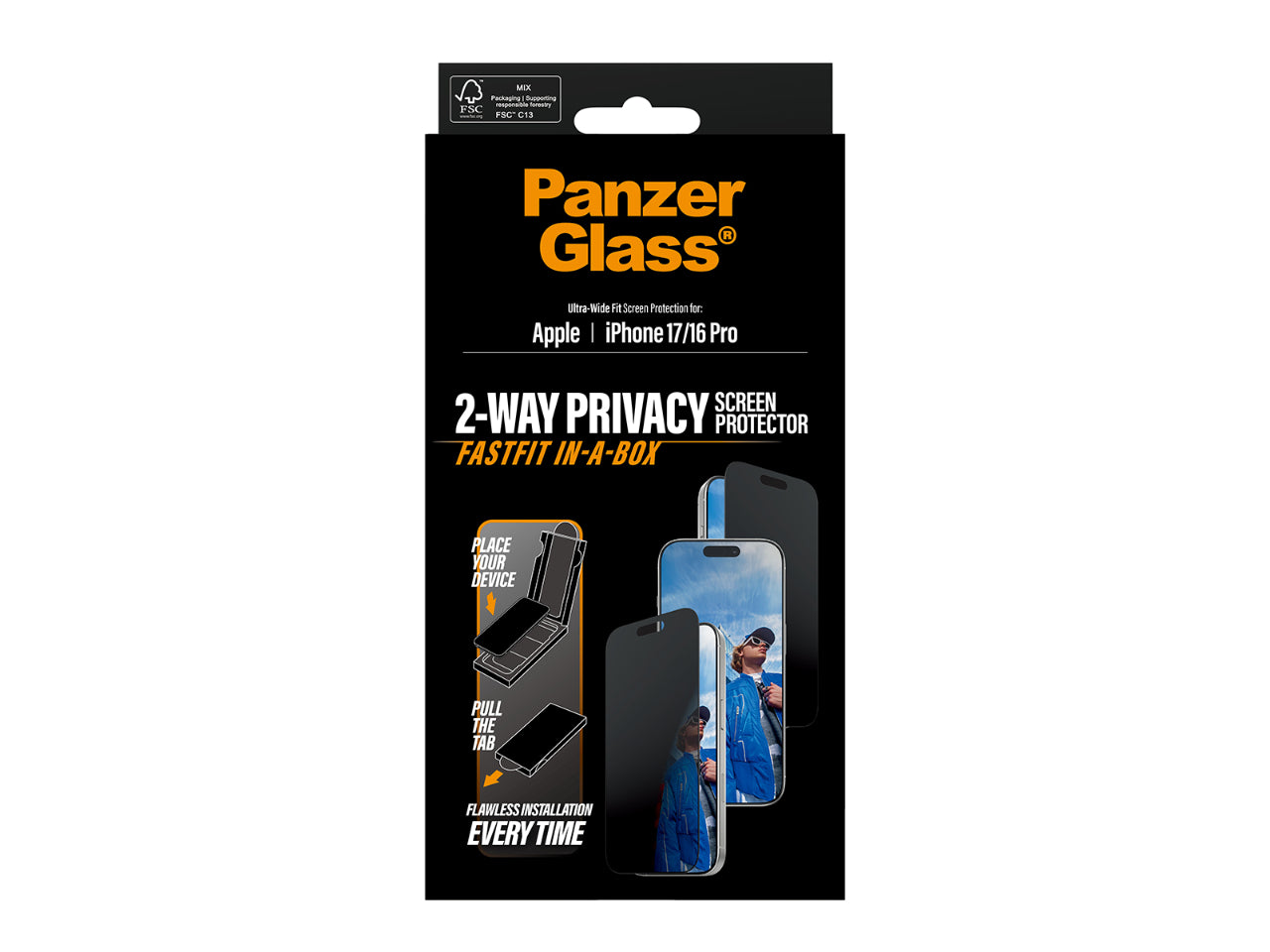 PanzerGlass Privacy UWF SP w. FF in-a-box - iPhone 17