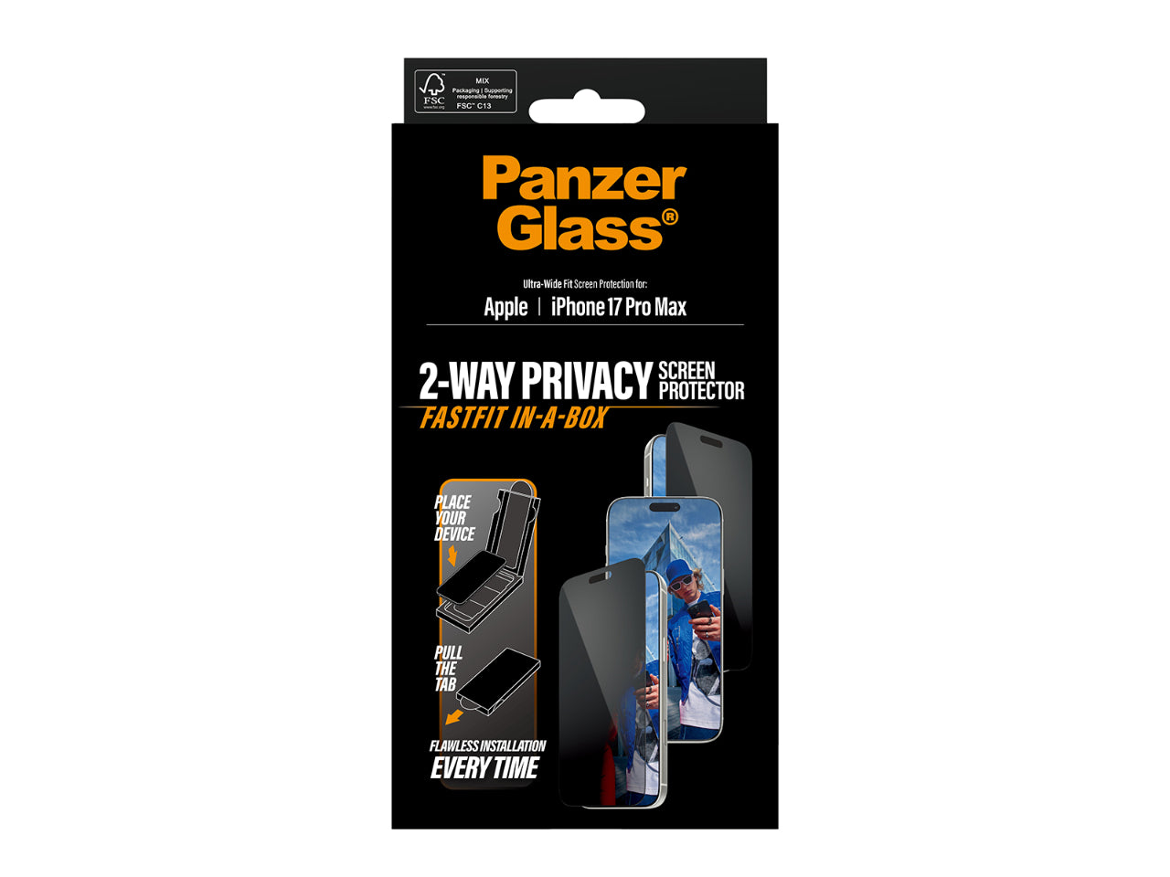 PanzerGlass Privacy UWF SP w. FF in-a-box -iPhone 17 Pro Max