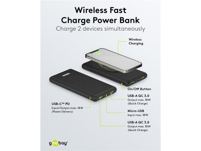 Goobay Powerbank 10000mAh Wireless QC/PD