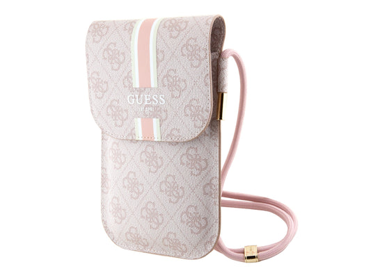 Guess 4G Printed Stripes Phone Bag w/Cord Strap - Pink