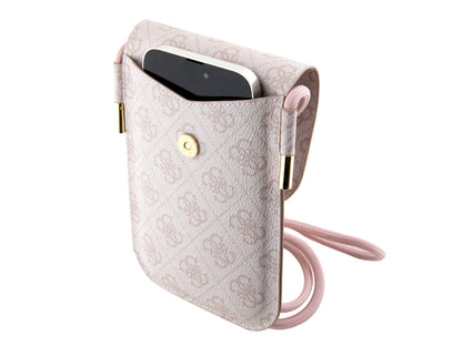 Guess 4G Printed Stripes Phone Bag w/Cord Strap - Pink