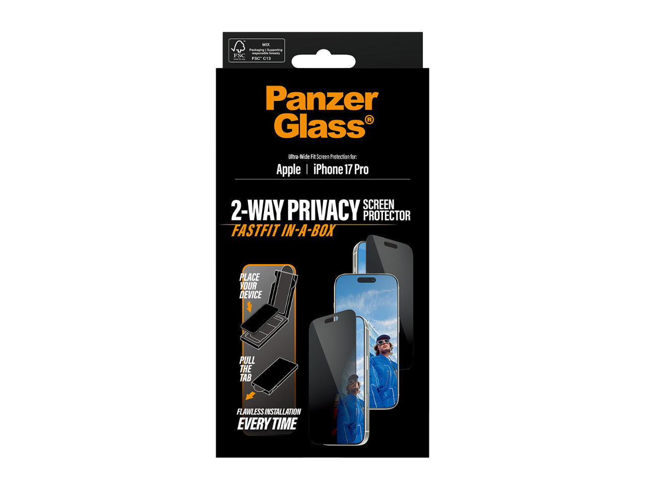 PanzerGlass Privacy UWF SP w. FF in-a-box - iPhone 17 Pro