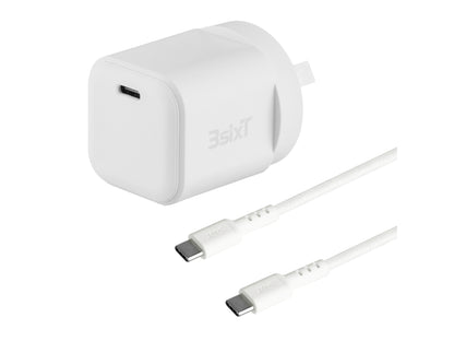 3sixT Wall Charger GaN 20W USB-C PD + USB-C to USB-C - W