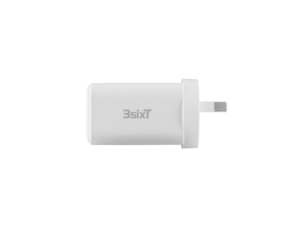 3sixT Wall Charger GaN 65W USB-C PD x 2 + USB-A - White