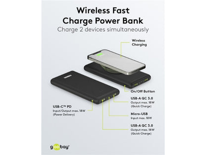 Goobay Powerbank 10000mAh Wireless QC/PD