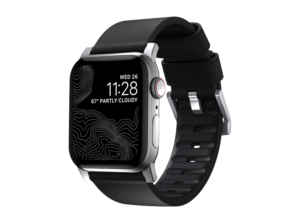 NOMAD Active Band Pro - 45mm | Silver Hard | Black Leather