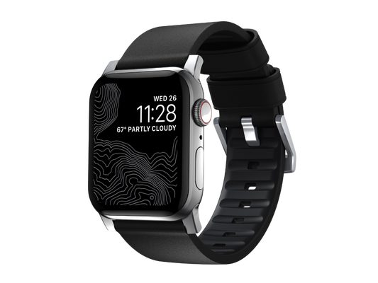 NOMAD Active Band Pro - 45mm | Silver Hard | Black Leather
