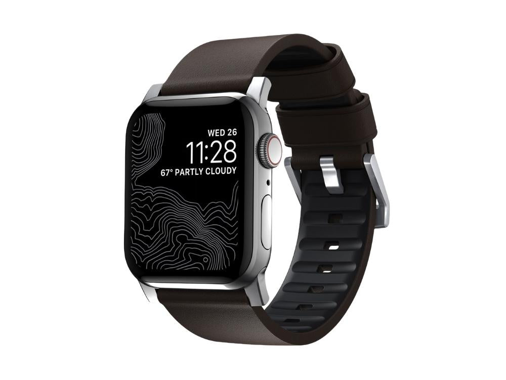 NOMAD Active Band Pro - 45mm | Silver Hard | Brown Leather