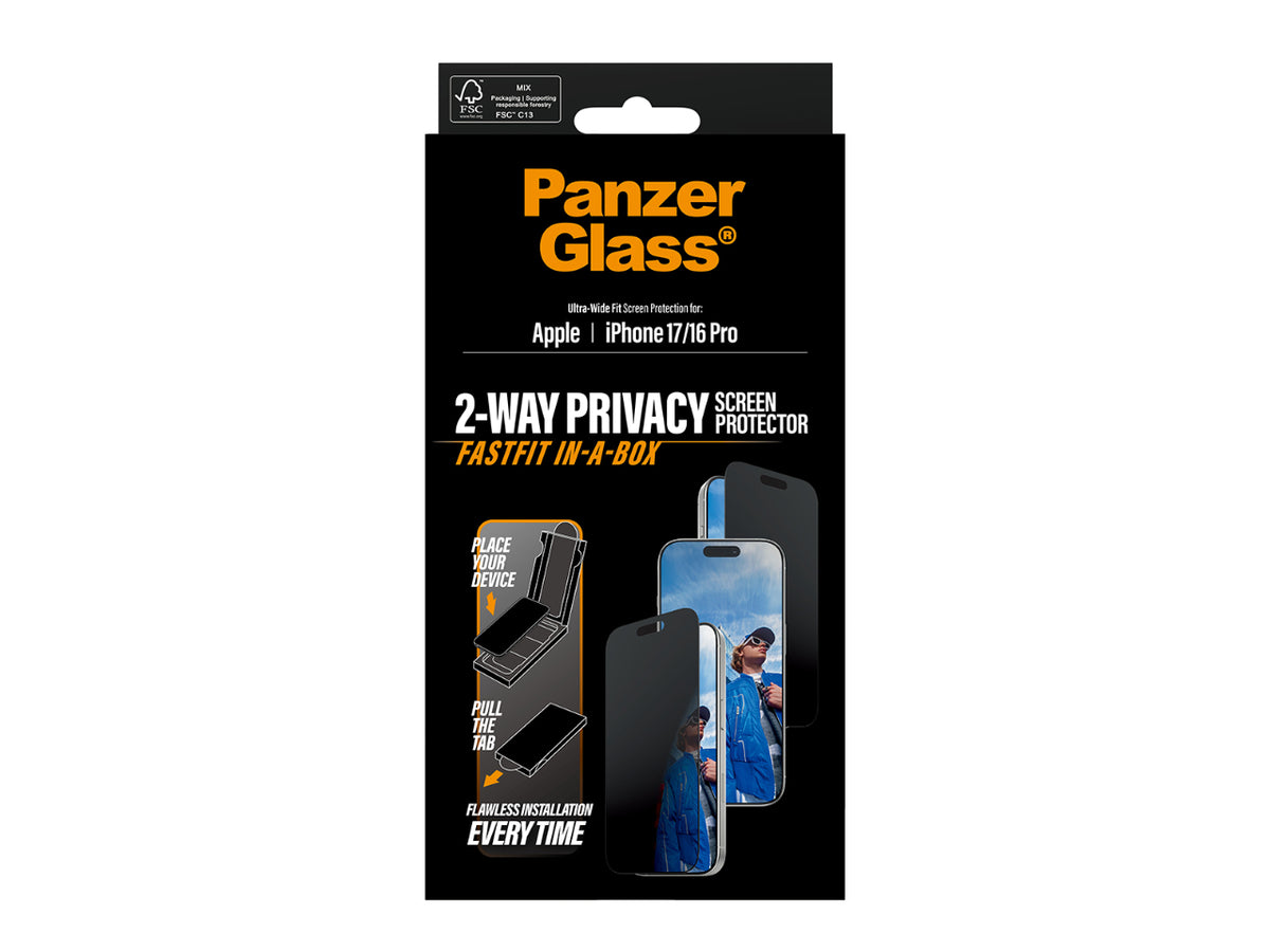 PanzerGlass Privacy UWF SP w. FF in-a-box - iPhone 17